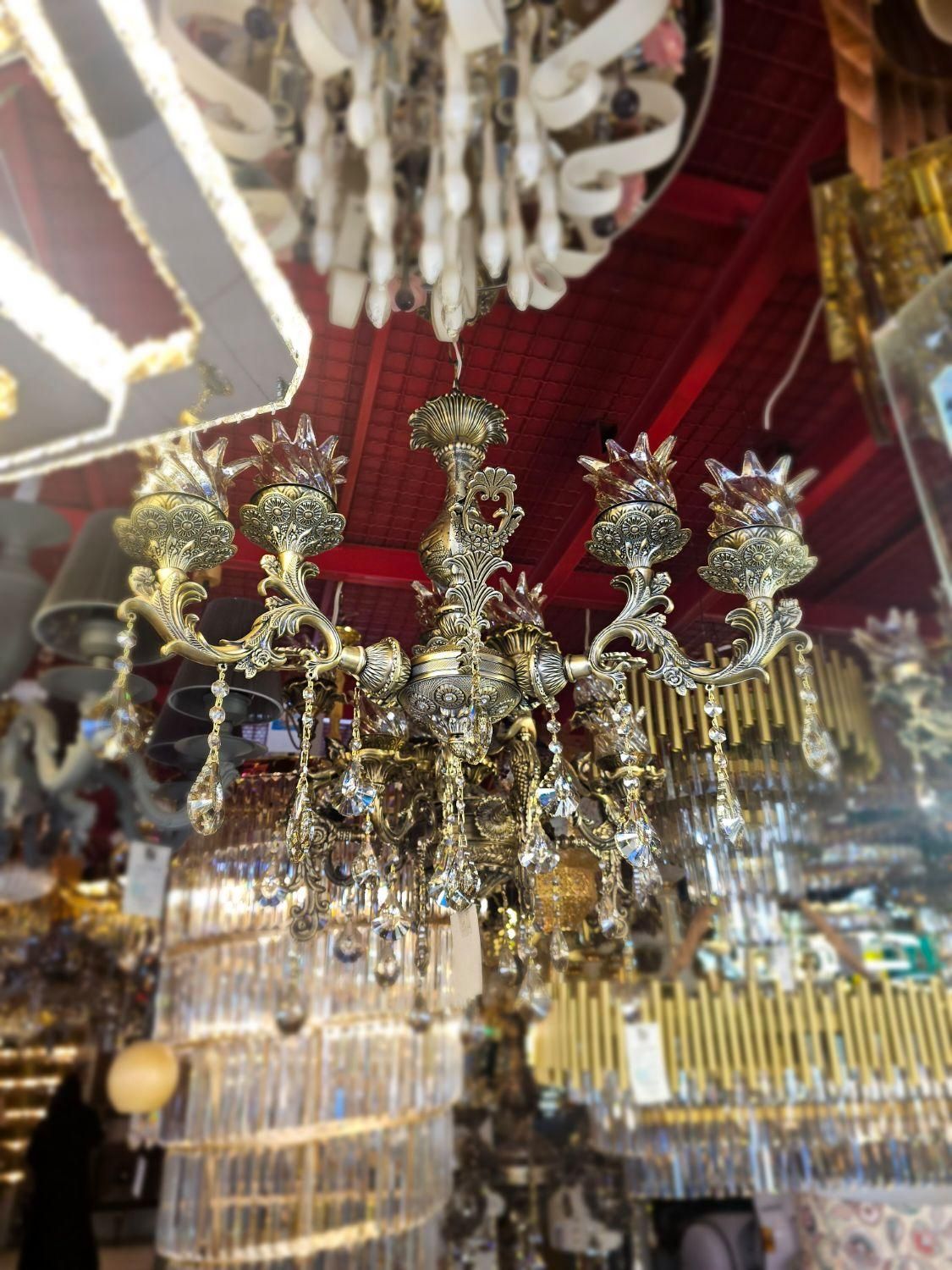 ۶شاخه برنزی باحباب وکرستال|لوستر و چراغ آویز|کرمان, |دیوار