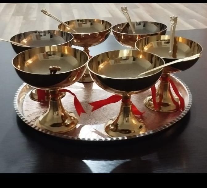 بستنی خوری سینی مسی جام شیشه ای پارچ آنتیک|صنایع دستی و سایر لوازم تزئینی|تهران, وردآورد|دیوار