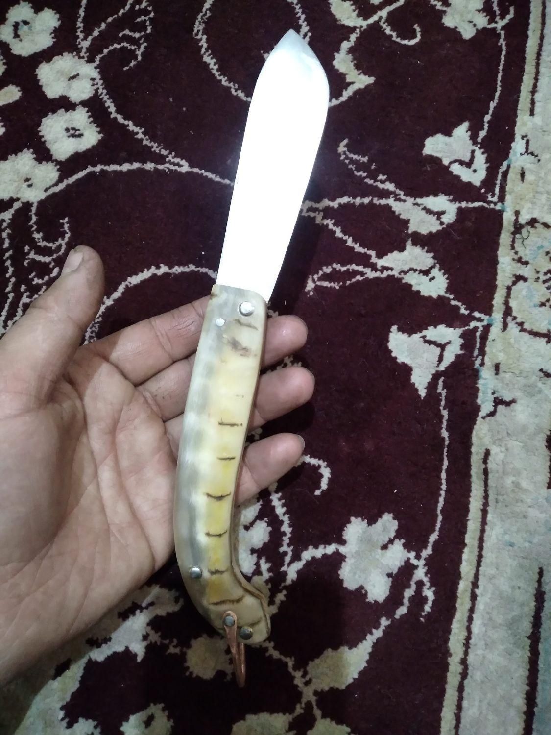 چاقوی دست ساز تیغه کنس بلبرینگ دسته شاخ قوچ کوهی|کلکسیون و سرگرمی|گلپایگان, |دیوار