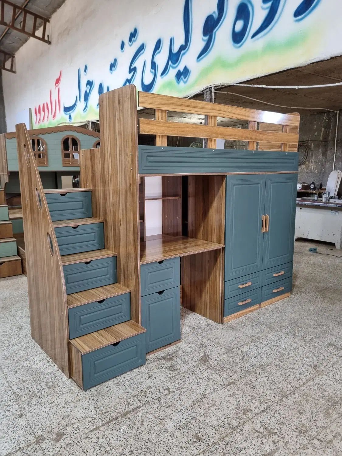 تخت دو طبقه سایز نوجوان طرح یک نفره وکیوم کمددار|تخت و سرویس خواب|مشهد, خلق آباد سفلی|دیوار