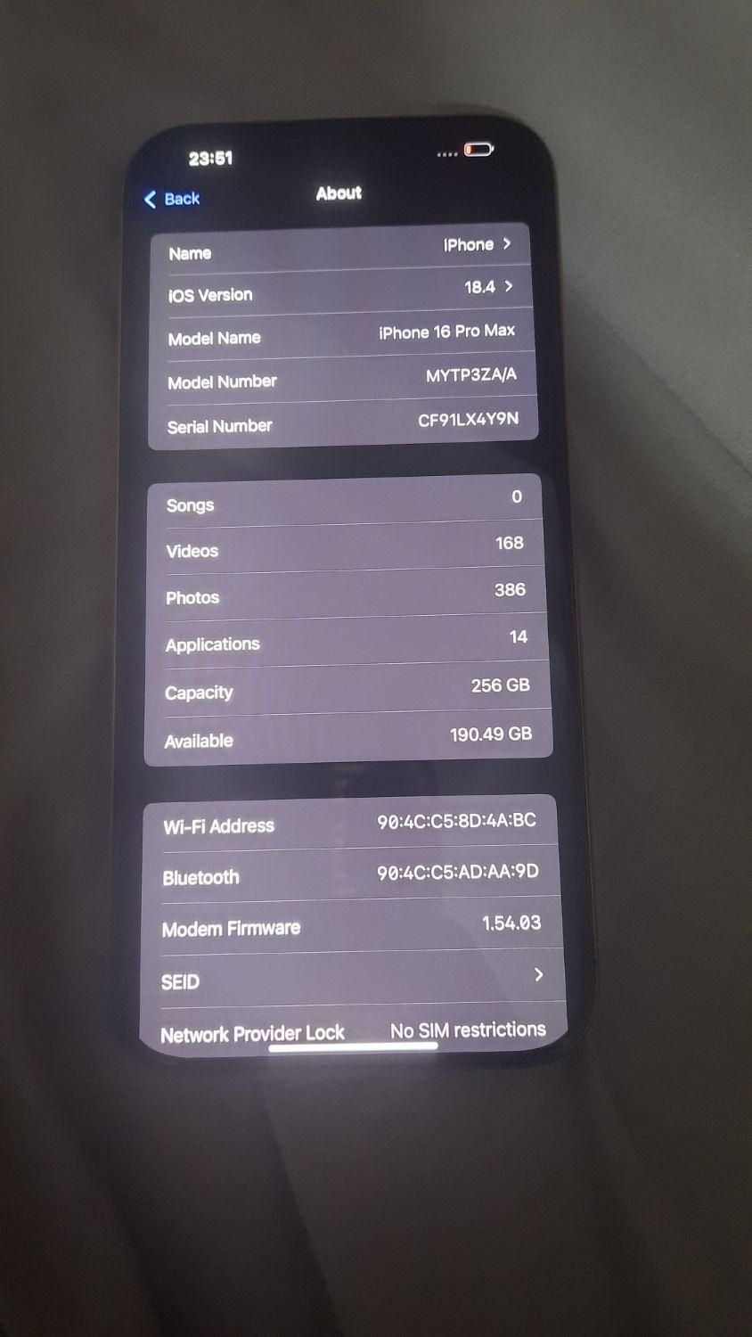 اپل iPhone 16 Pro Maxحافظهٔ ۲۵۶ گیگابایت فروش فروی|موبایل|کرج, کمال‌شهر|دیوار