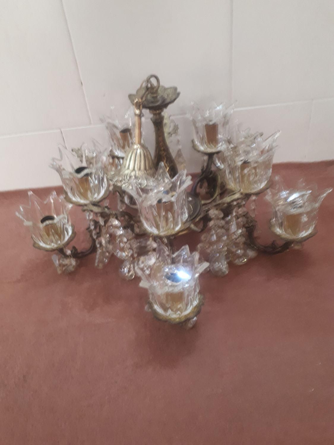 لوستر برنجی ۱۰ شاخه|لوستر و چراغ آویز|همدان, |دیوار