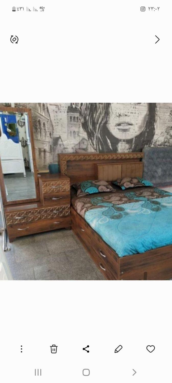 تخت عرض ۱۶۰ کلاسیک چراغ دار|تخت و سرویس خواب|الوند, |دیوار