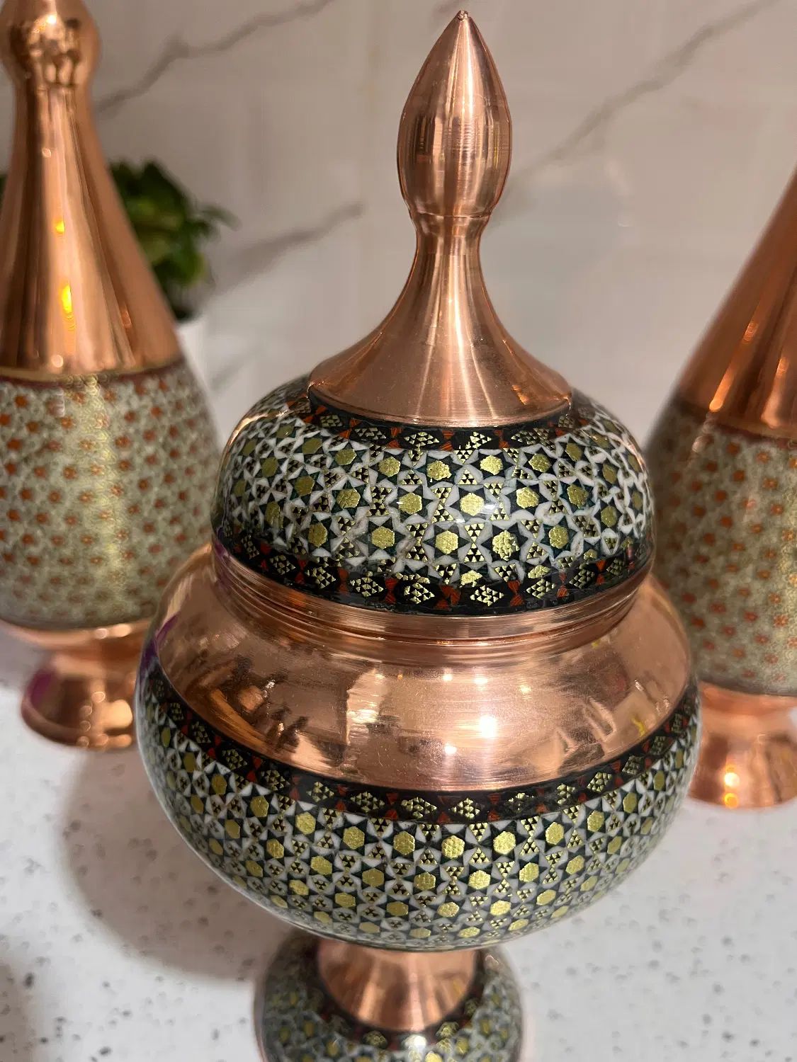 گلدان و شکلات خوری مس و خاتم کاری|صنایع دستی و سایر لوازم تزئینی|تهران, حکیمیه|دیوار