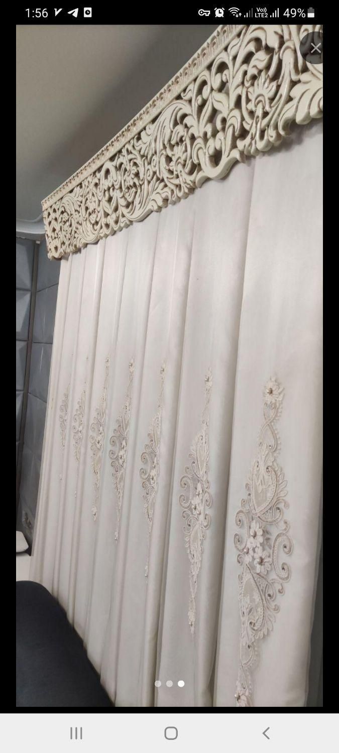 پرده حریر آستردوزی همراه باکتیبه،، انداره ۲ در ۲۴۰|پرده، رانر، رومیزی|رشت, معلم|دیوار