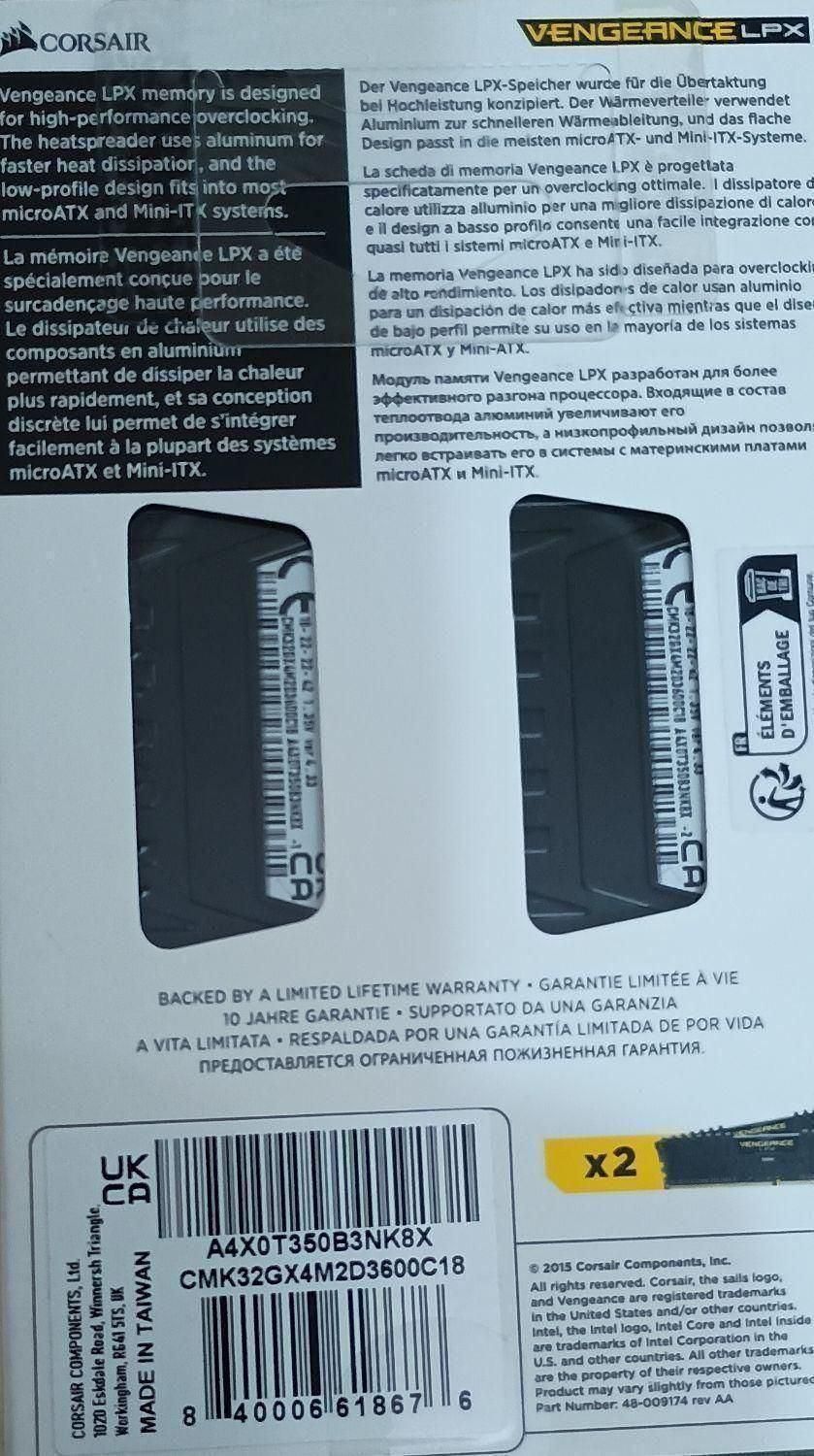 2ماژول 16گیگابایتی رمDDR4با فرکانس3600 برند کورسیر|قطعات و لوازم جانبی رایانه|همدان, |دیوار