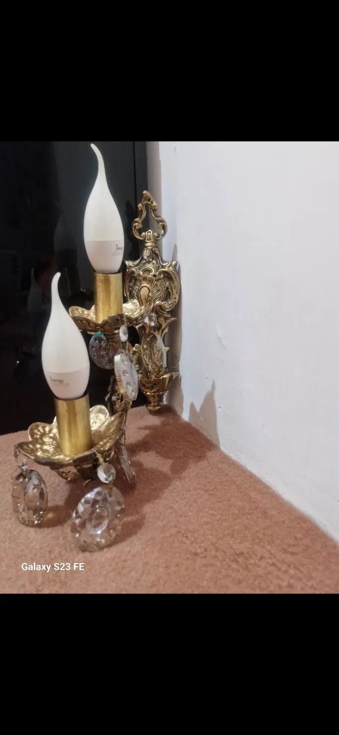 لوستر دو شاخه برنز|لوستر و چراغ آویز|تبریز, |دیوار