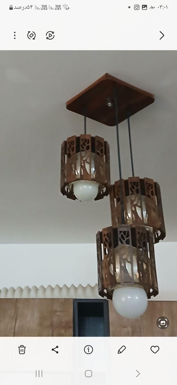 لوستر آویز چوبی آبسردکن و کتابخانه|لوستر و چراغ آویز|کاشان, فاز ۱ ناجی آباد|دیوار