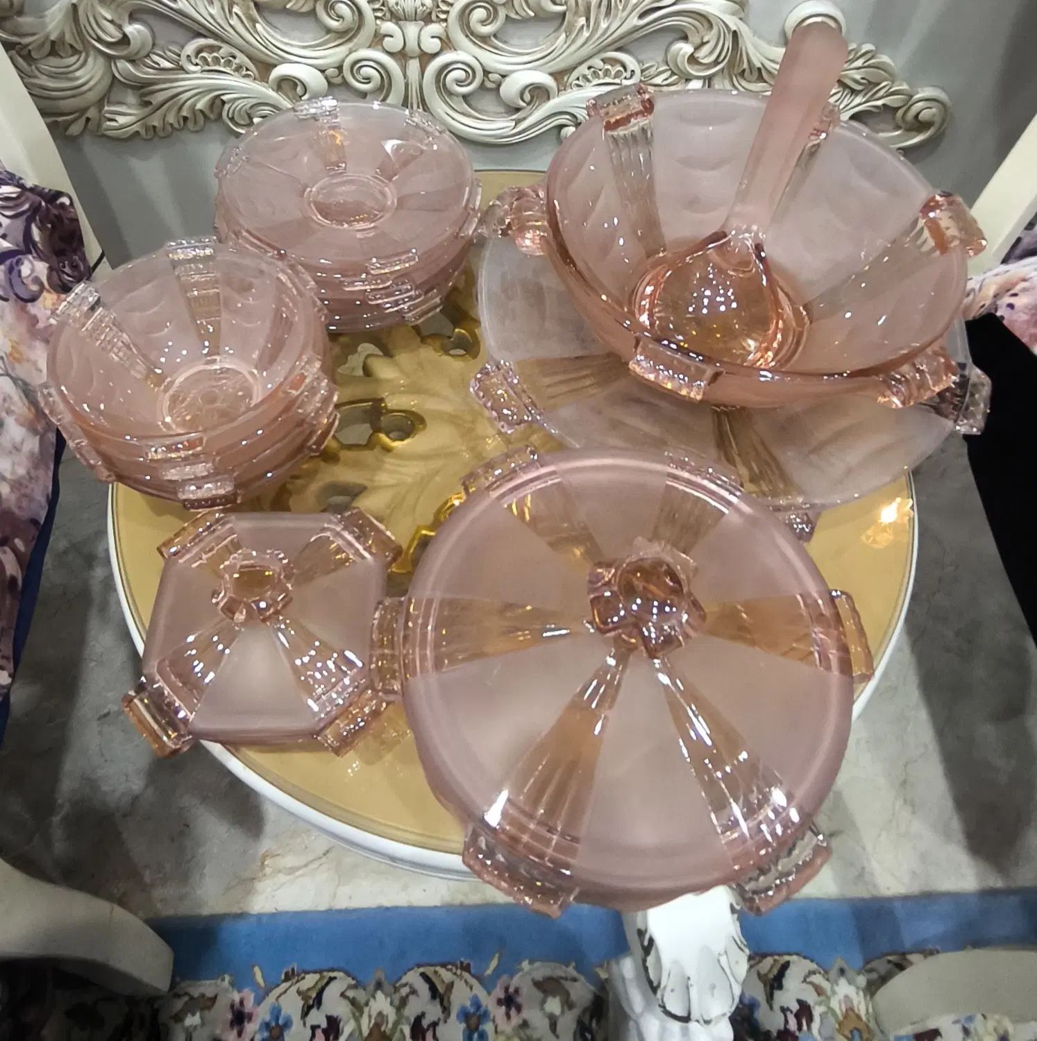 سرویس آجیل خوری صورتی قدیمی،کاسه سالاد خوری چندرنگ|کلکسیون اشیاء عتیقه|تهران, شهمیرزادی|دیوار