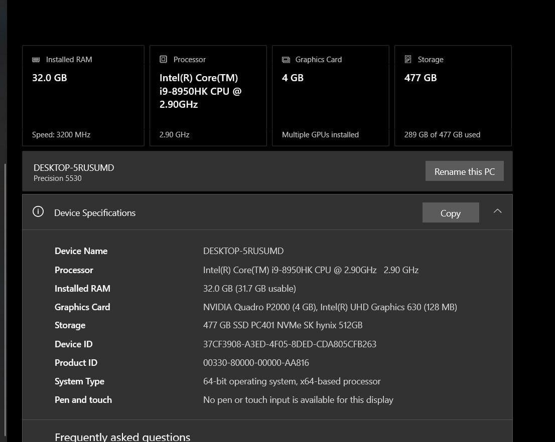 لپ‌تاپ Dell 5530 رم ۳۲  CPU i9 GPU Quadro P2000|رایانه همراه|کرج, مهرویلا جنوبی|دیوار