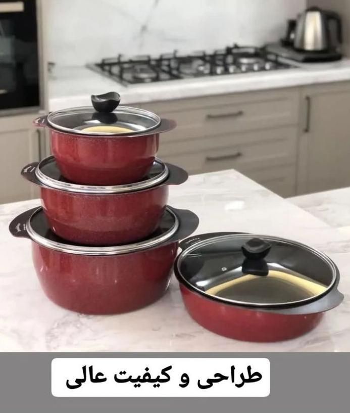 سرویس قابلمه و تابه 8 پارچه فیلون طرح چدن گرانیت|ظروف پختوپز|قم, ولیعصر|دیوار