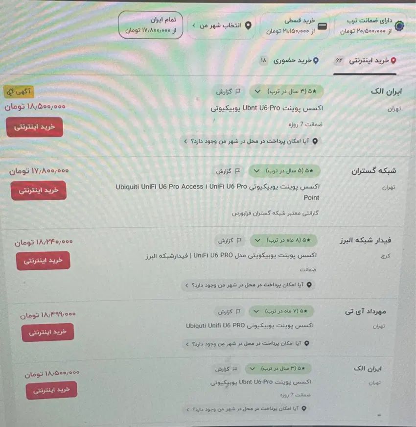 اکسس پوینت بی سیم یوبیکیوتی مدل UniFi U6 Pro|مودم و تجهیزات شبکه|کرمانشاه, |دیوار