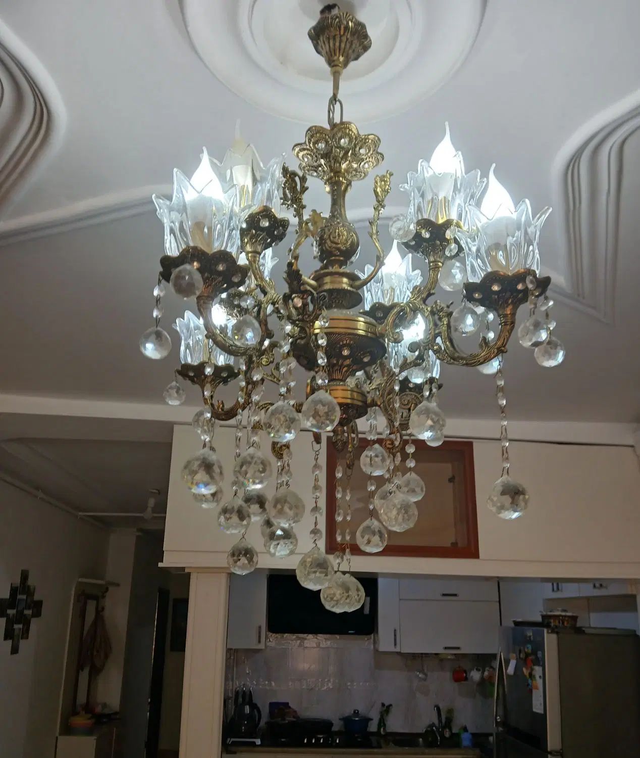 لوستر برنج ۴ شاخه دوبل|لوستر و چراغ آویز|رشت, علی آباد|دیوار