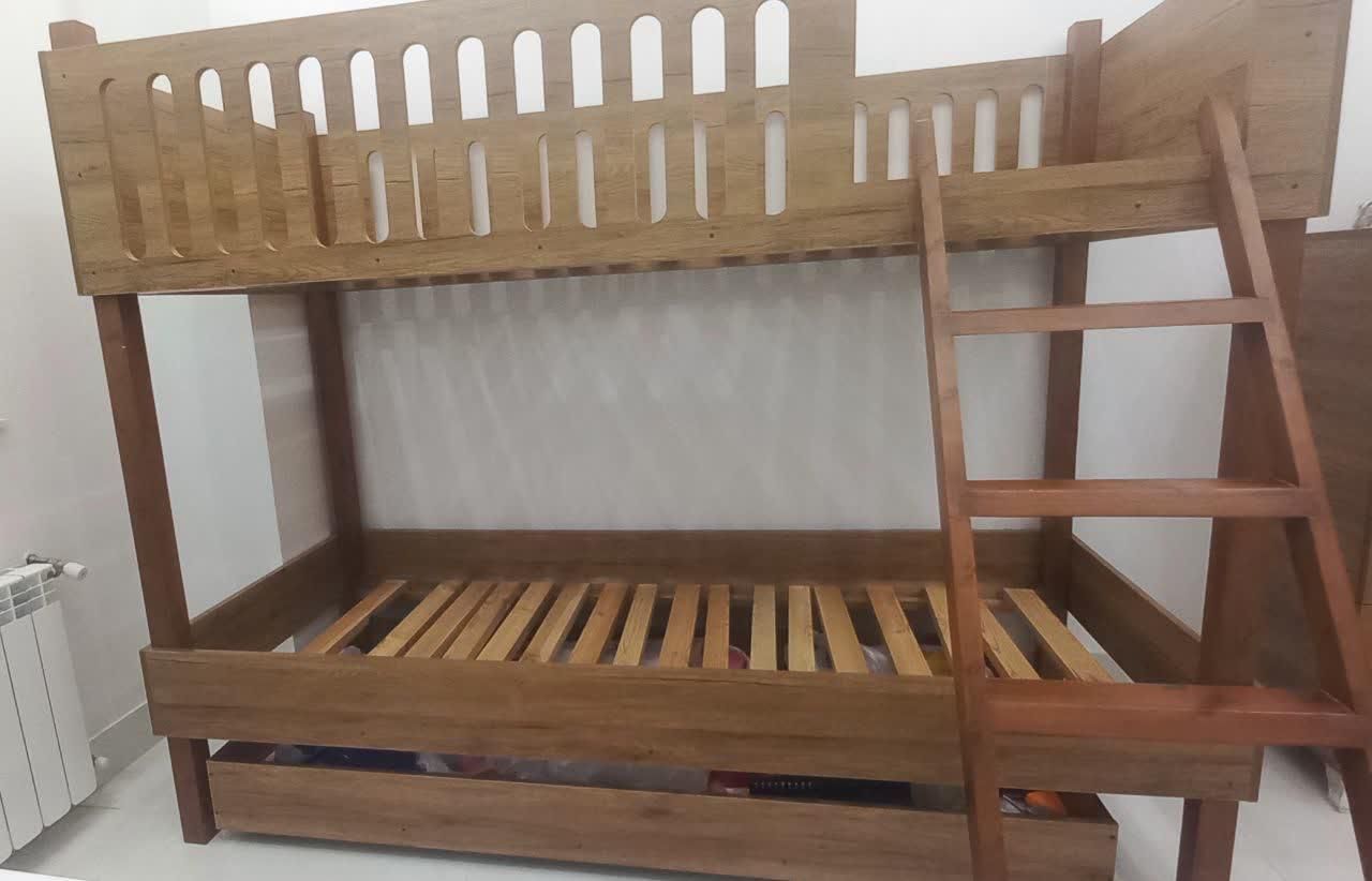 تخت دوطبقه چوب و ام دی اف|تخت و سرویس خواب|فومن, |دیوار