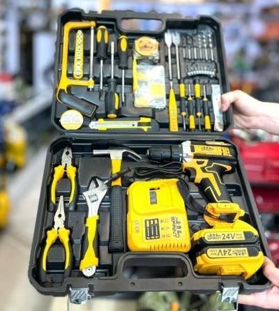 ست ابزار و دریل شارژی ۲۴ ولت چکشی 118 پارچه|ابزارآلات|مرند, |دیوار