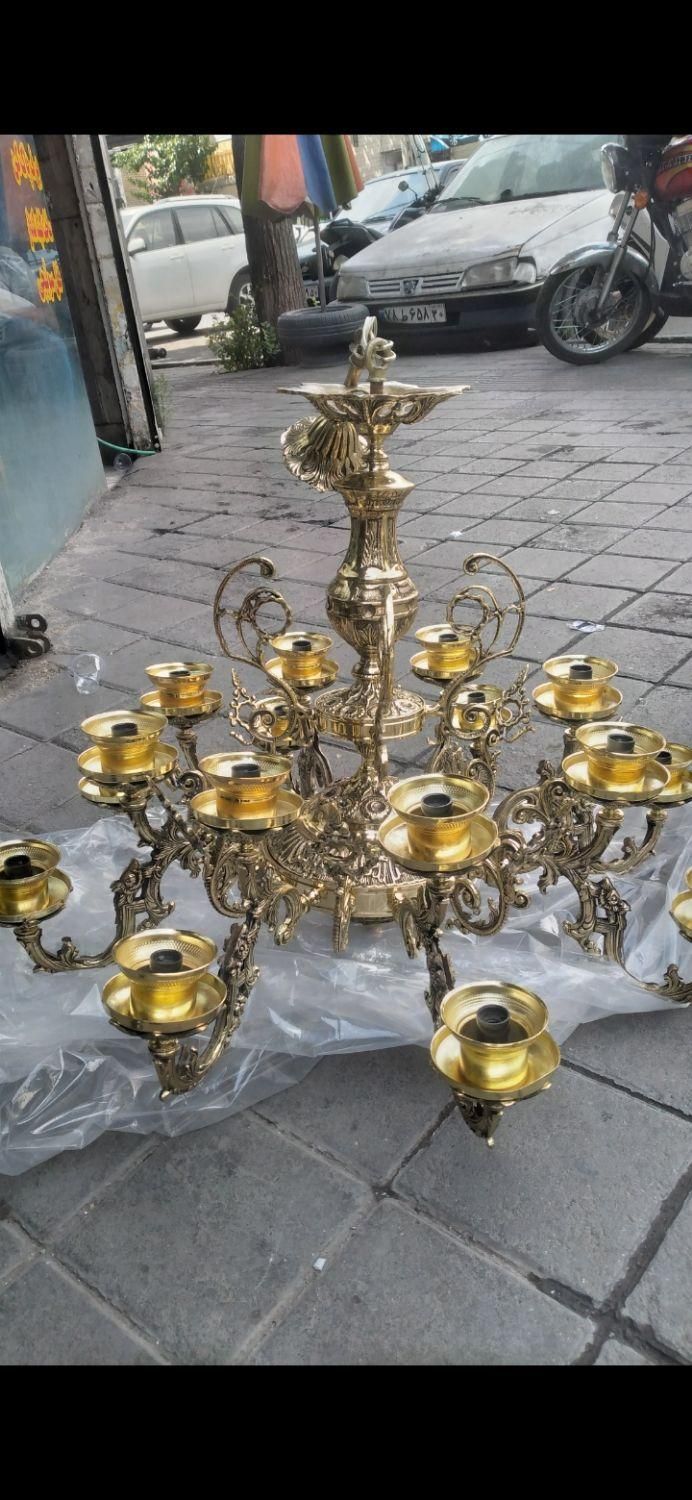 لوستر ۱۶ شاخه تمام برنجی|لوستر و چراغ آویز|فردیس, |دیوار