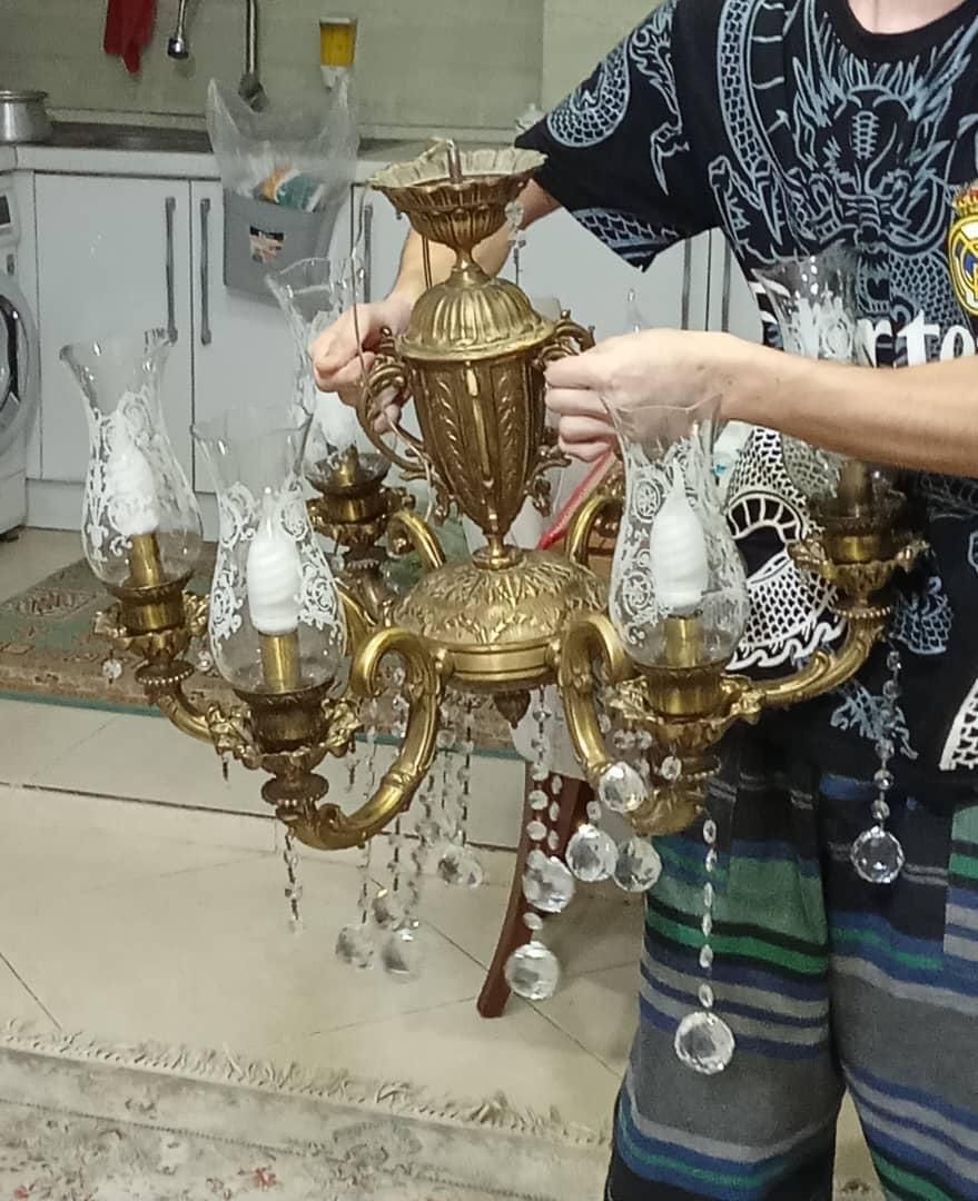 لوستر طلایی برنجی|لوستر و چراغ آویز|گرگان, |دیوار