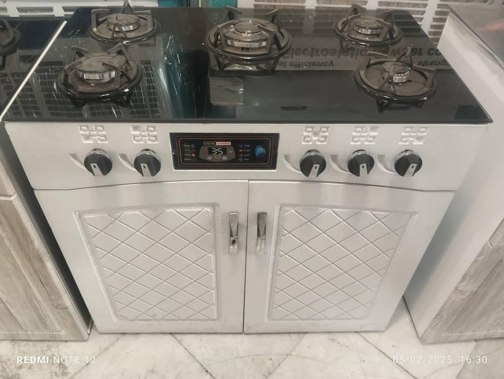 اجاق گاز طرح فر شیشه‌ای سفید اطلس 5 شعله|اجاق گاز و لوازم برقی پخت‌وپز|ملارد, |دیوار