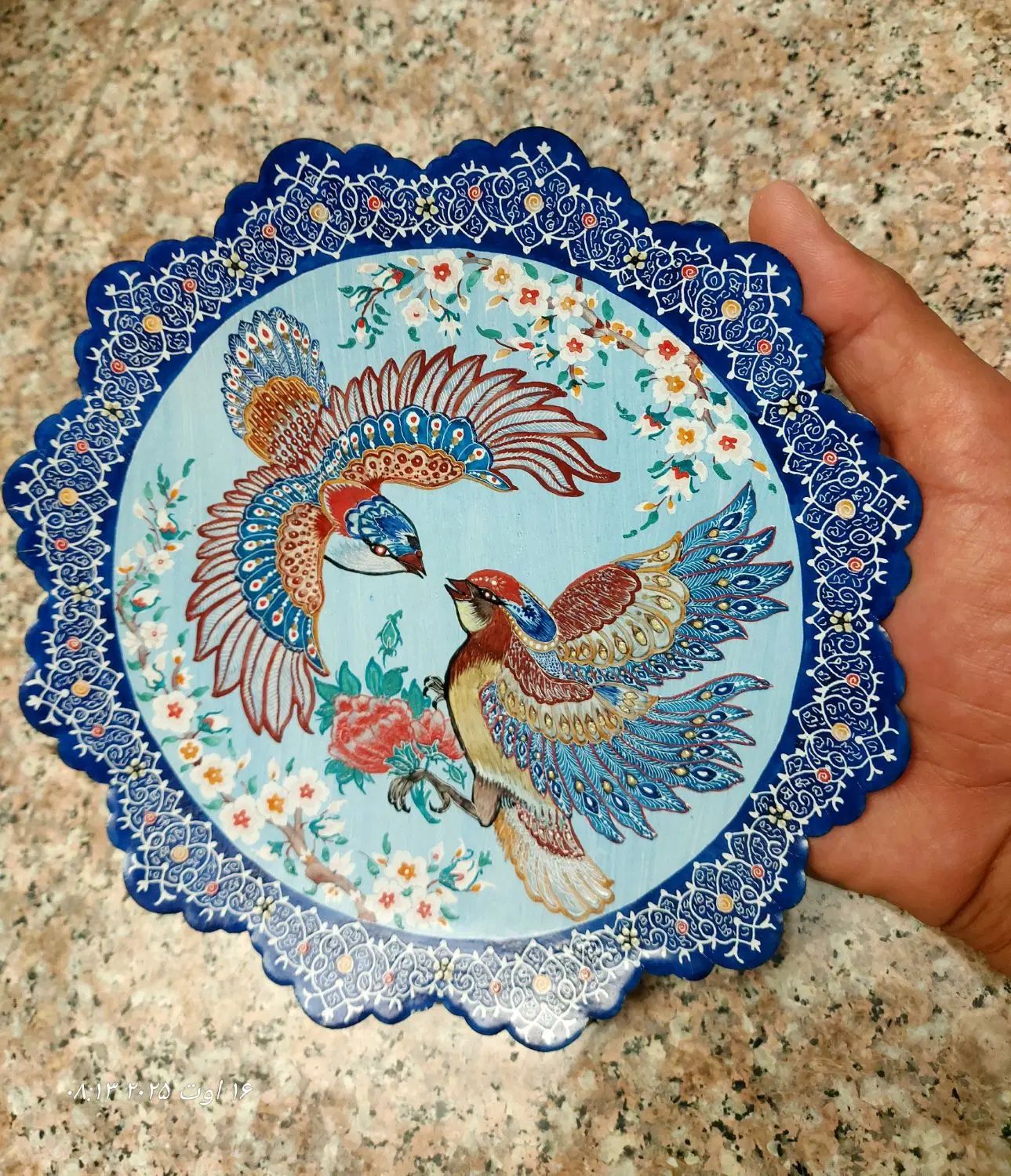 بشقاب مینا مسی گل و مرغ 20 سانتی دیوارکوب|صنایع دستی و سایر لوازم تزئینی|اصفهان, سلطان‌آباد|دیوار
