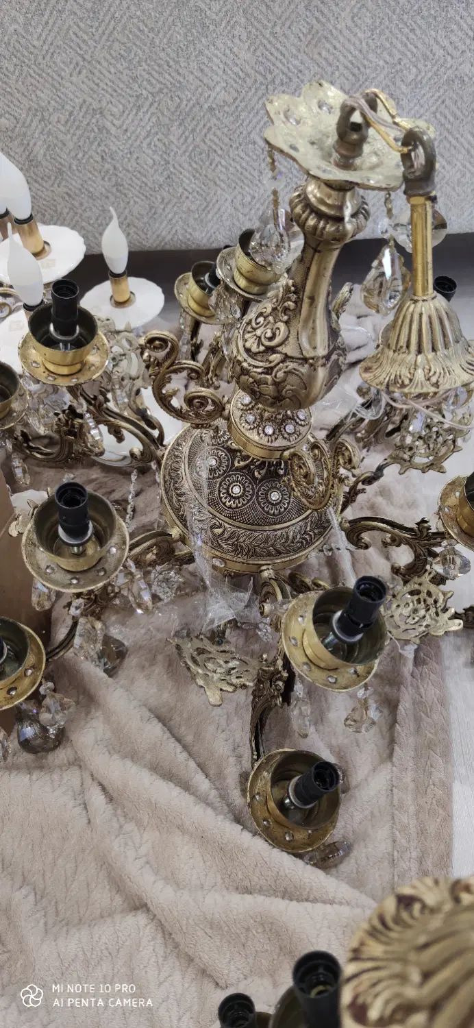 دو عدد لوستر برنز دوازده شعله و شش شاخه|لوستر و چراغ آویز|تبریز, |دیوار