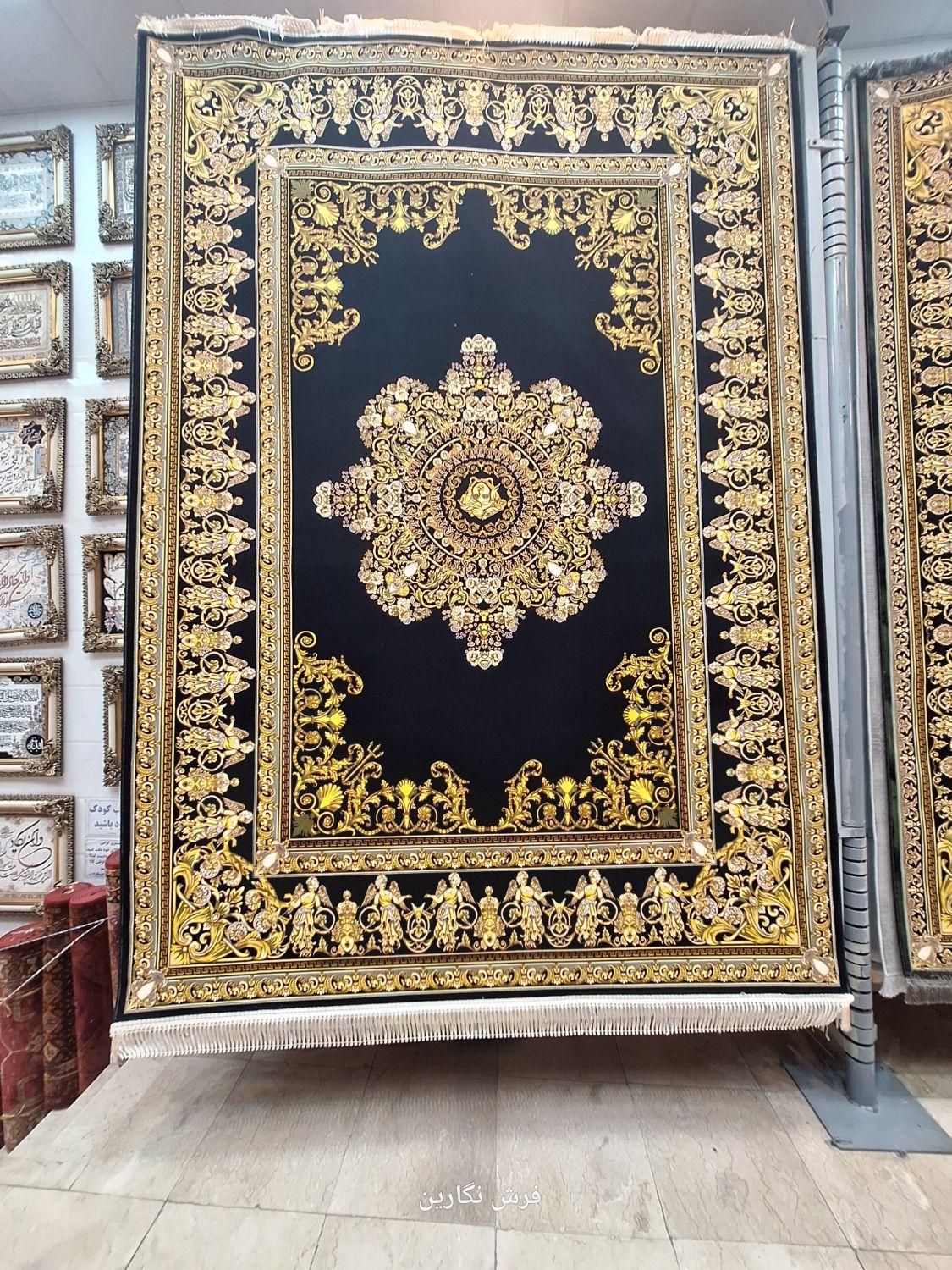 ژینوس مشکی ۱۲۰۰ شانه نگارین ۱۰۰ در ۱۰۰ نخ اکرولیک|فرش|مشهد, امیر|دیوار
