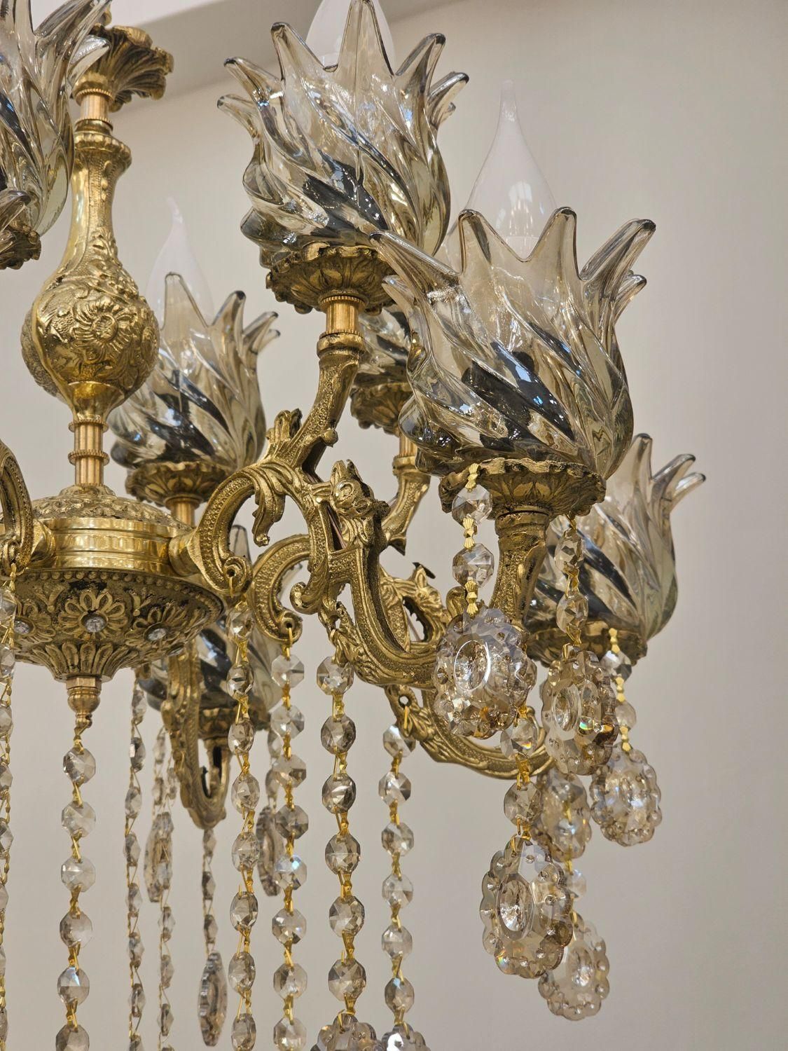 لوستر تمام برنز ۱۲ شعله برنز عاشری شعبه اشراق|لوستر و چراغ آویز|زنجان, |دیوار