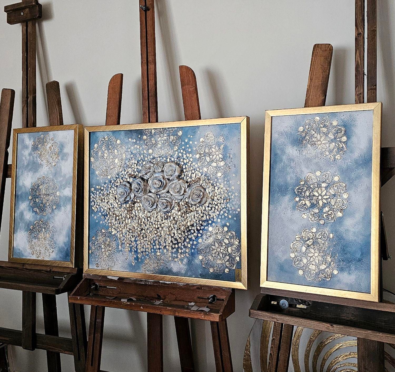 تابلو نقاشی پتینه و رزهای برجسته، ورق طلا|تابلو، نقاشی، عکس|تهران, عباسآباد|دیوار