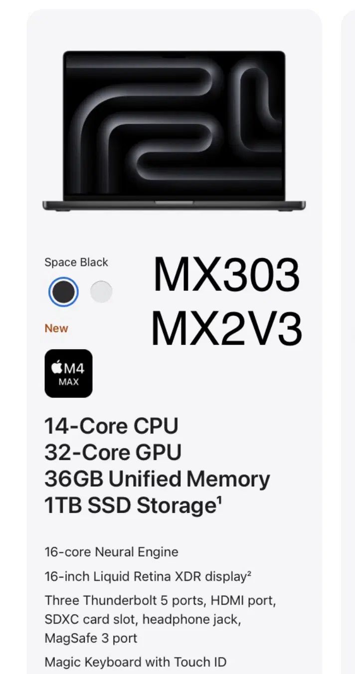 MacBook Pro 16-inch M4 Max MX303 36GB Ram|رایانه همراه|تهران, میرداماد|دیوار