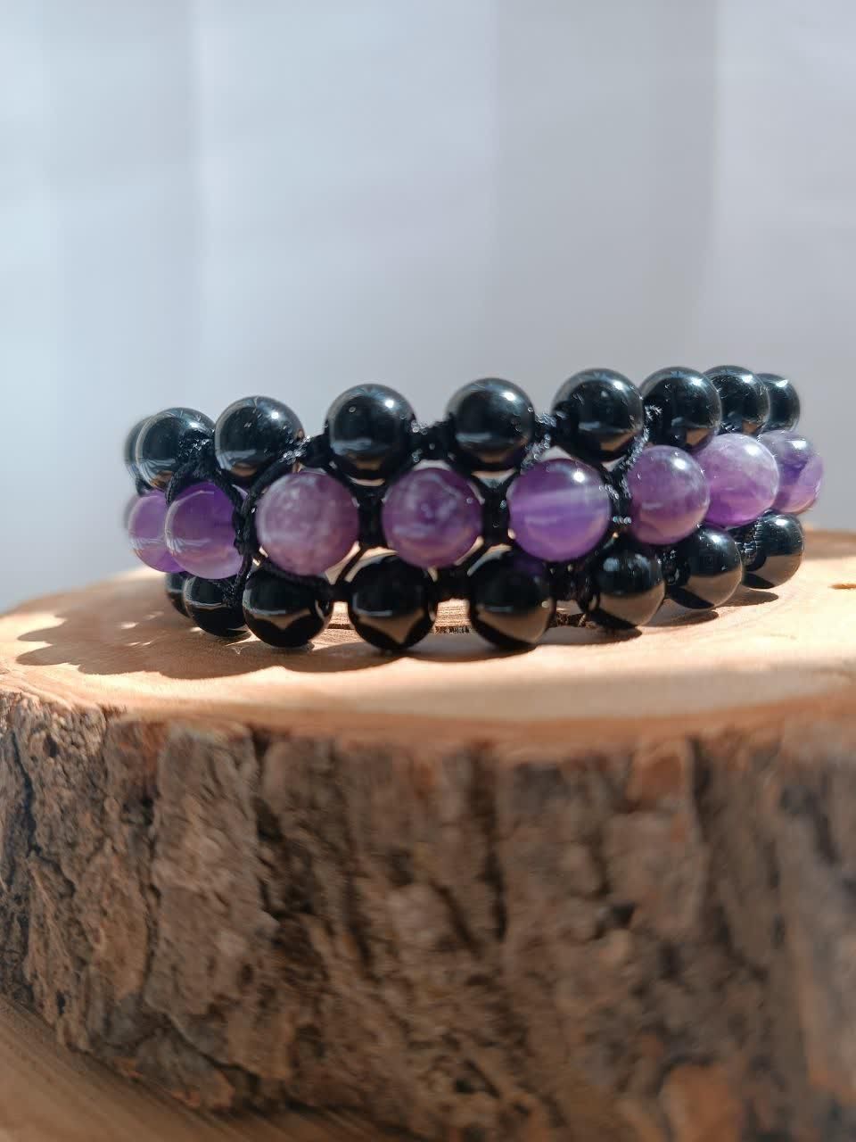 دستبند سه ردیفه سنگ آمیتیست و سنگ اونیکس|جواهرات|تهران, آهنگ|دیوار