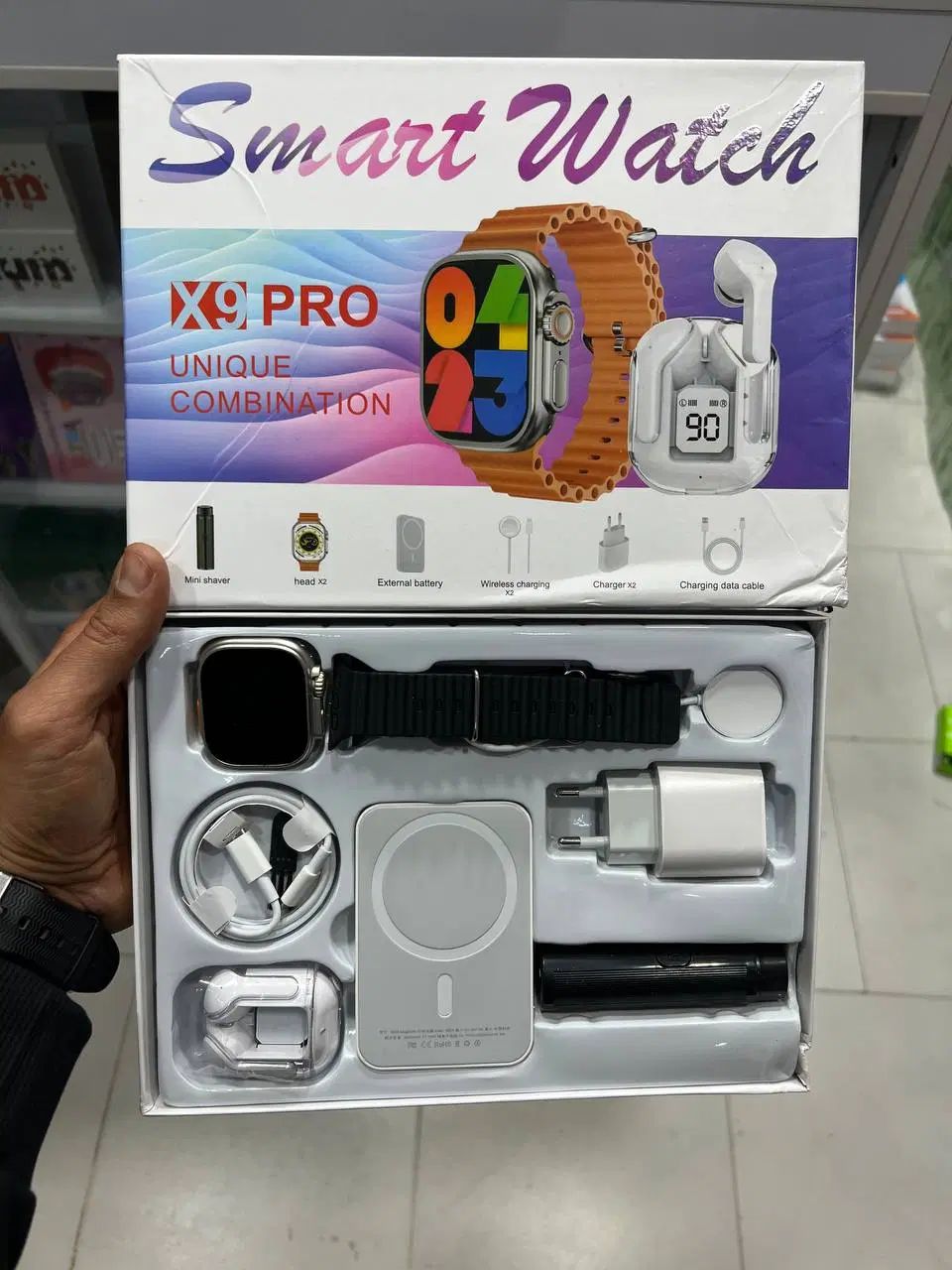 پک هدیه ساعت X9 PRO  ساعت-ایرپادشیشه ای-آداپتور-|ساعت|آستارا, |دیوار
