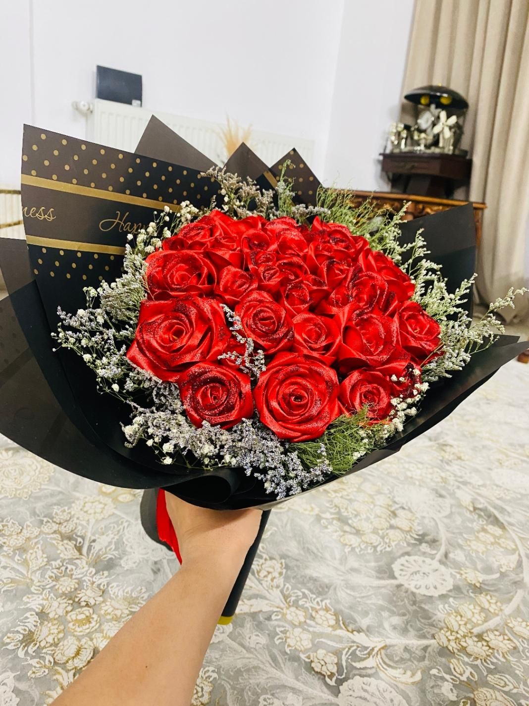 دسته گل رز روبانی اکلیلی|گل مصنوعی|یزد, |دیوار