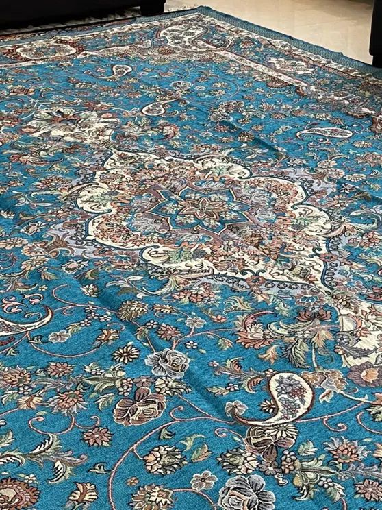 ۲ روفرشی مجلسی آبی فیروزه ای زری دار،مخمل ابریشم|روفرشی|گرگان, |دیوار