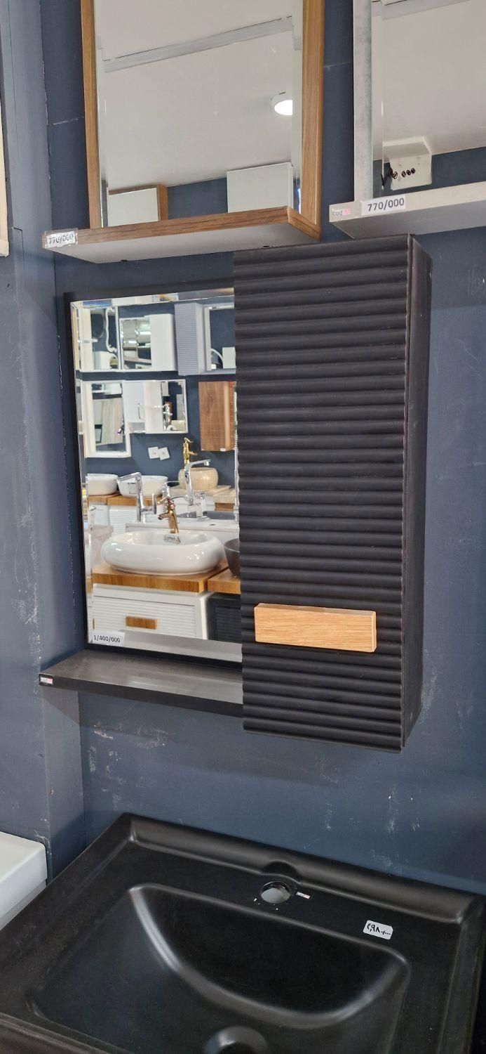 آینه باکس جا حوله مخفی مشکی بلوط60×60 tolidi|آینه|رودهن, |دیوار