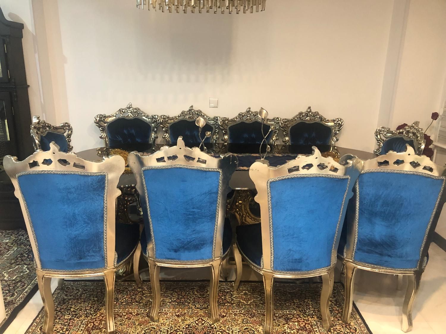 مبلمان ۹نفره ومیزنهارخوری۸نفره،جلو مبلی دوعدد عسلی|مبلمان خانگی و میز عسلی|ابهر, |دیوار