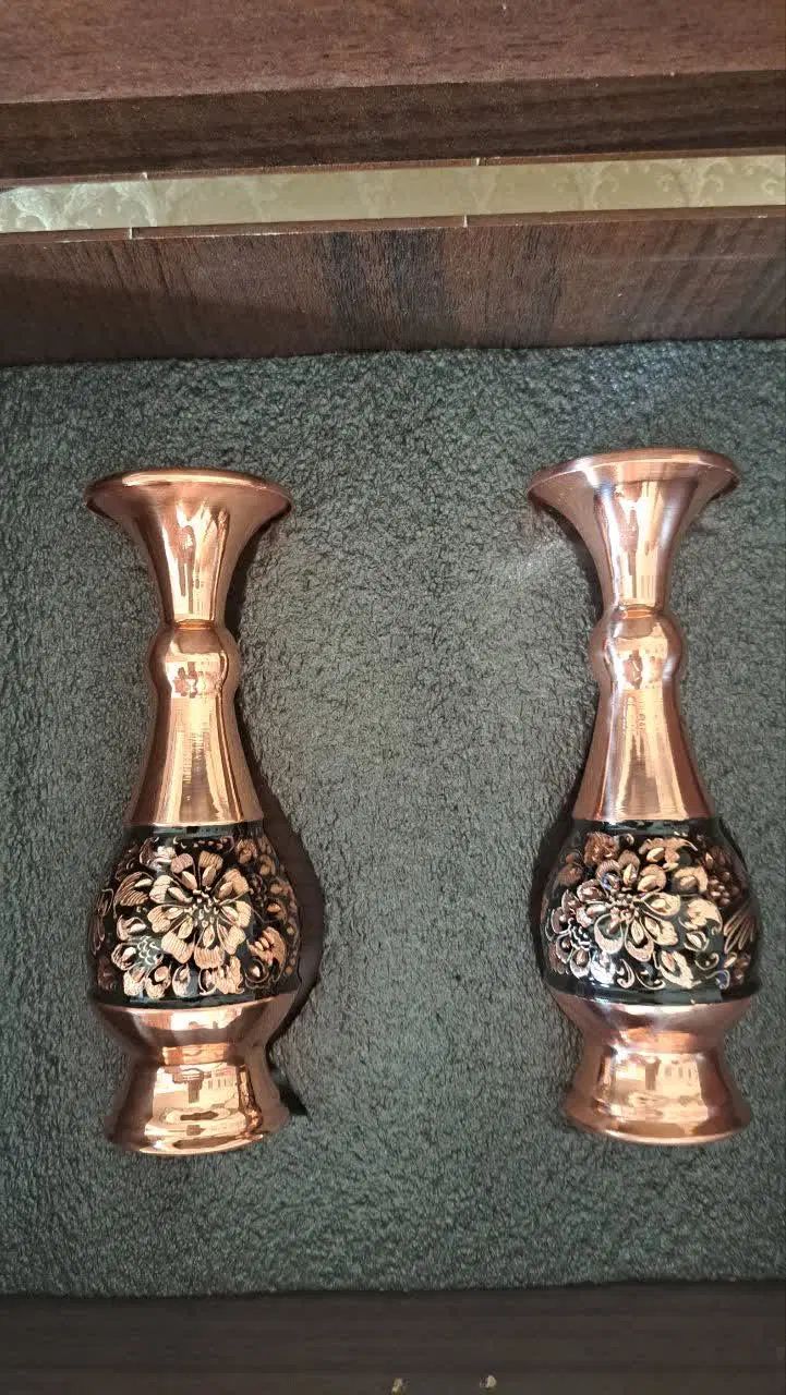گلدان مسی الماس تراش و گلدان و بشقاب میناکاری|صنایع دستی و سایر لوازم تزئینی|اصفهان, سیچان|دیوار