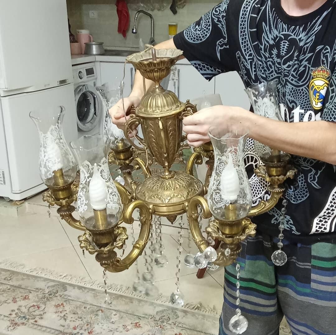 لوستر طلایی برنجی|لوستر و چراغ آویز|گرگان, |دیوار