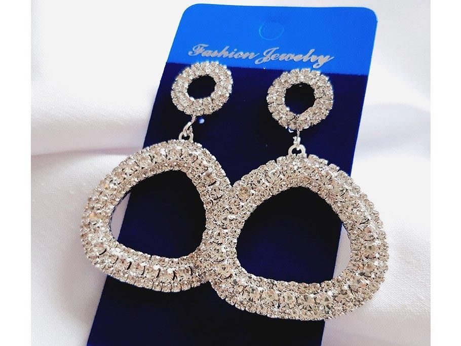 گوشواره آویز بلند فول نگین مدل نقره ای|بدلیجات|قم, سالاریه|دیوار