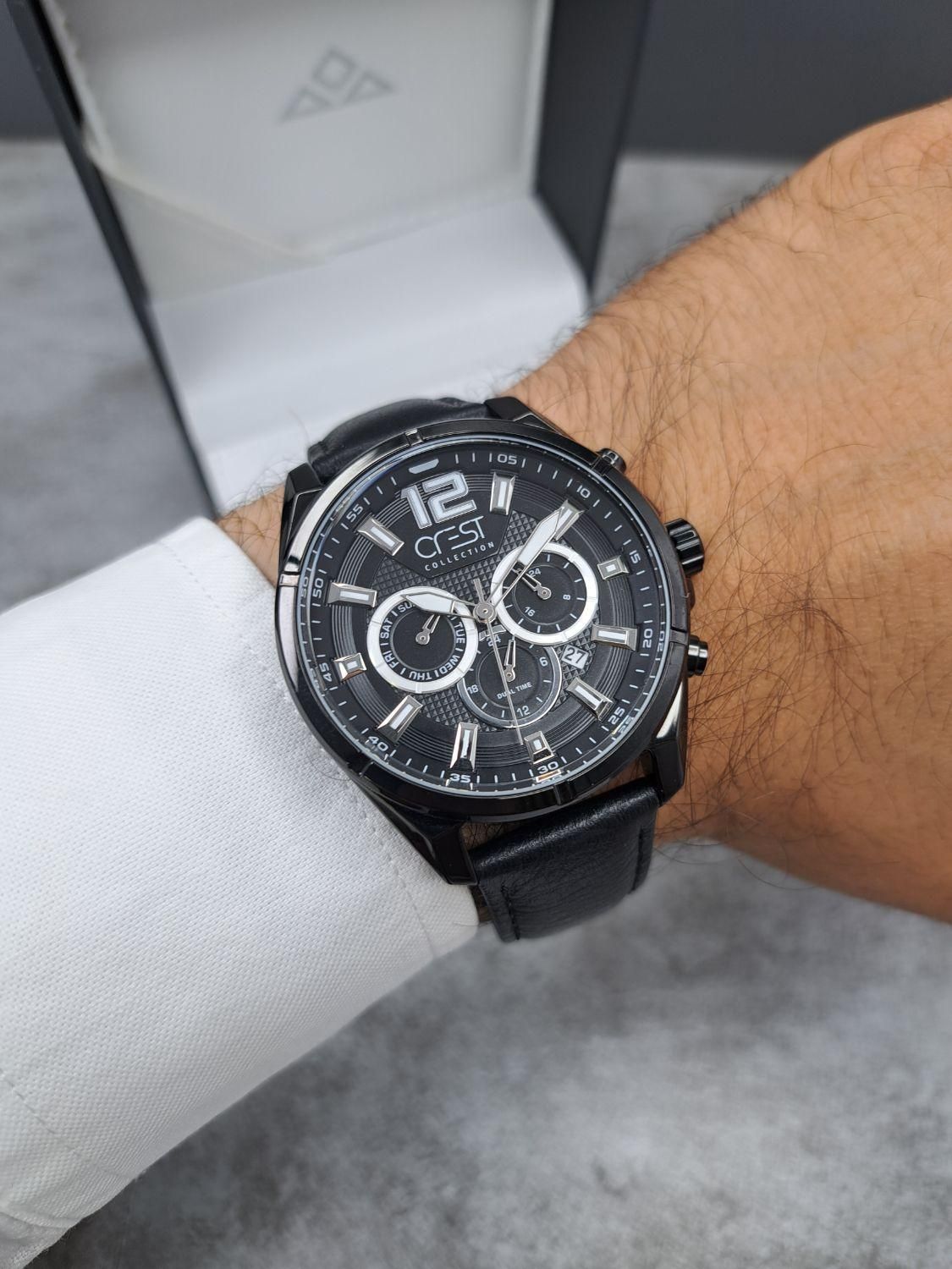 ساعت کرست اورجینال سه موتور فعال بندچرم تمام مشکی|ساعت|اصفهان, قائمیه|دیوار