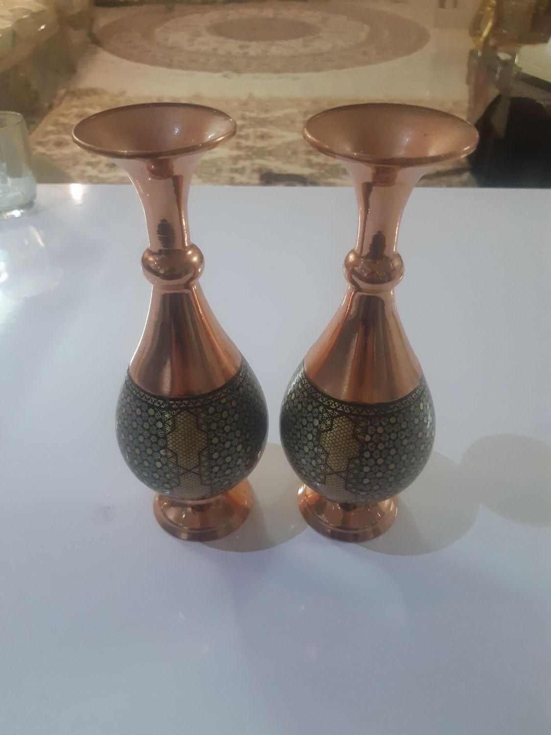 بک جفت گلدان خاتم ومس|صنایع دستی و سایر لوازم تزئینی|اصفهان, زهران|دیوار