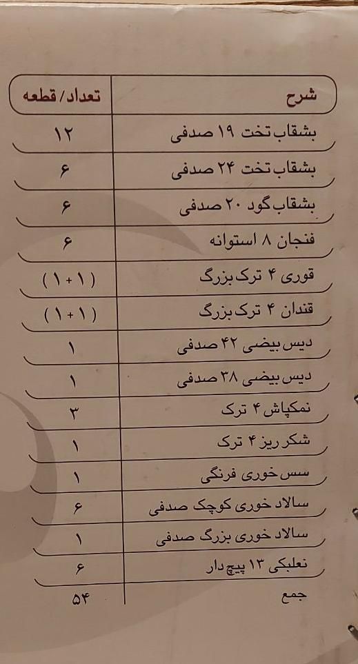 ظروف چینی ۵۴ پارچه زرین /آکبند|ظروف سرو و پذیرایی|تهران, سهروردی|دیوار