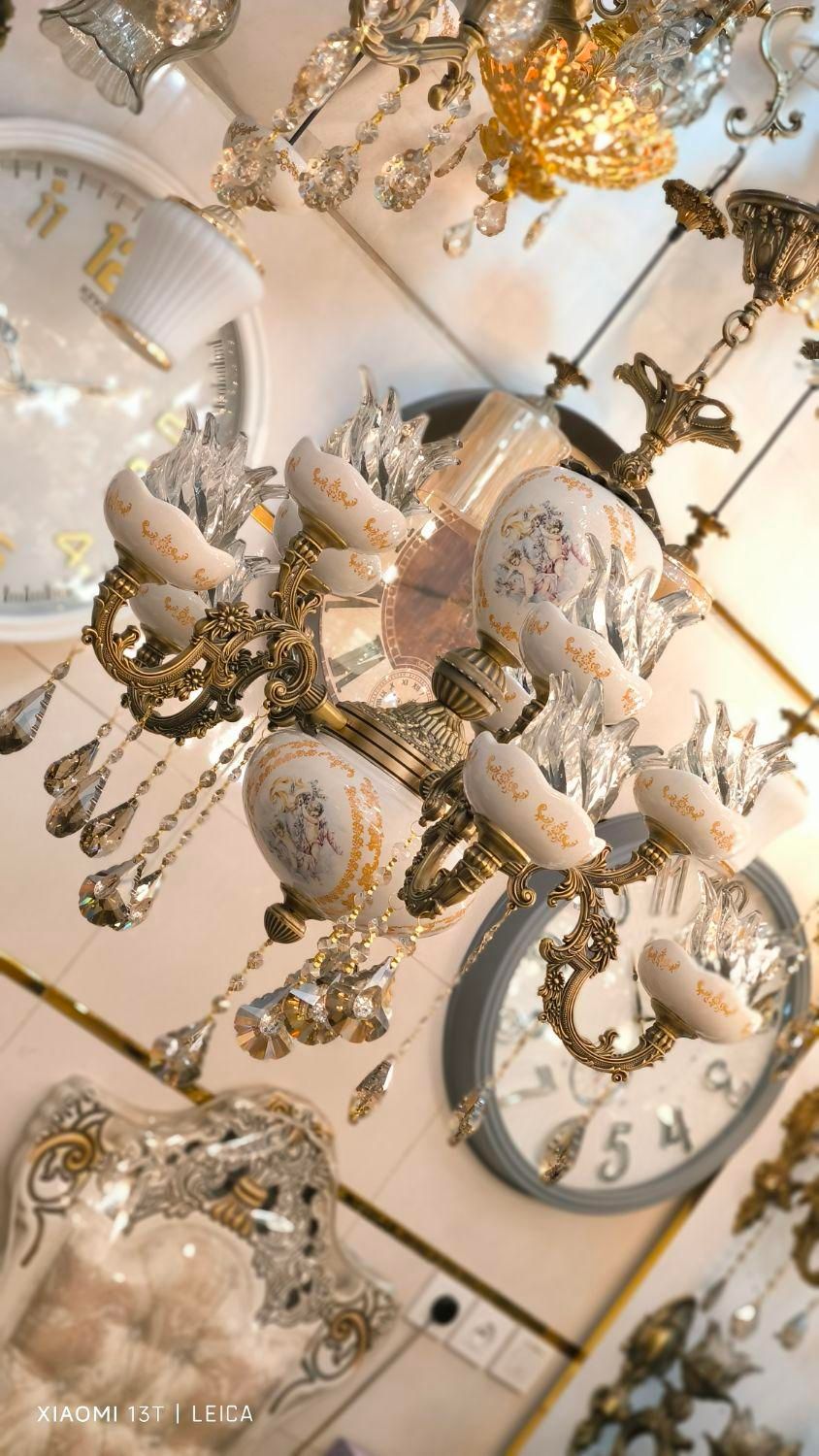 لوستر دوگل بزرگ چینی/سرامیکی لامپا۴شاخه ۸لامپه اصل|لوستر و چراغ آویز|تبریز, |دیوار