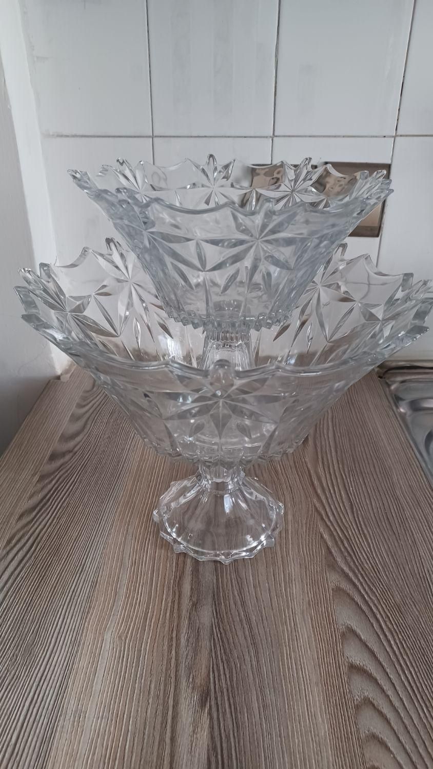 جا میوه‌ای کریستال وجای آجیل پایه دار|ظروف سرو و پذیرایی|ساوه, |دیوار