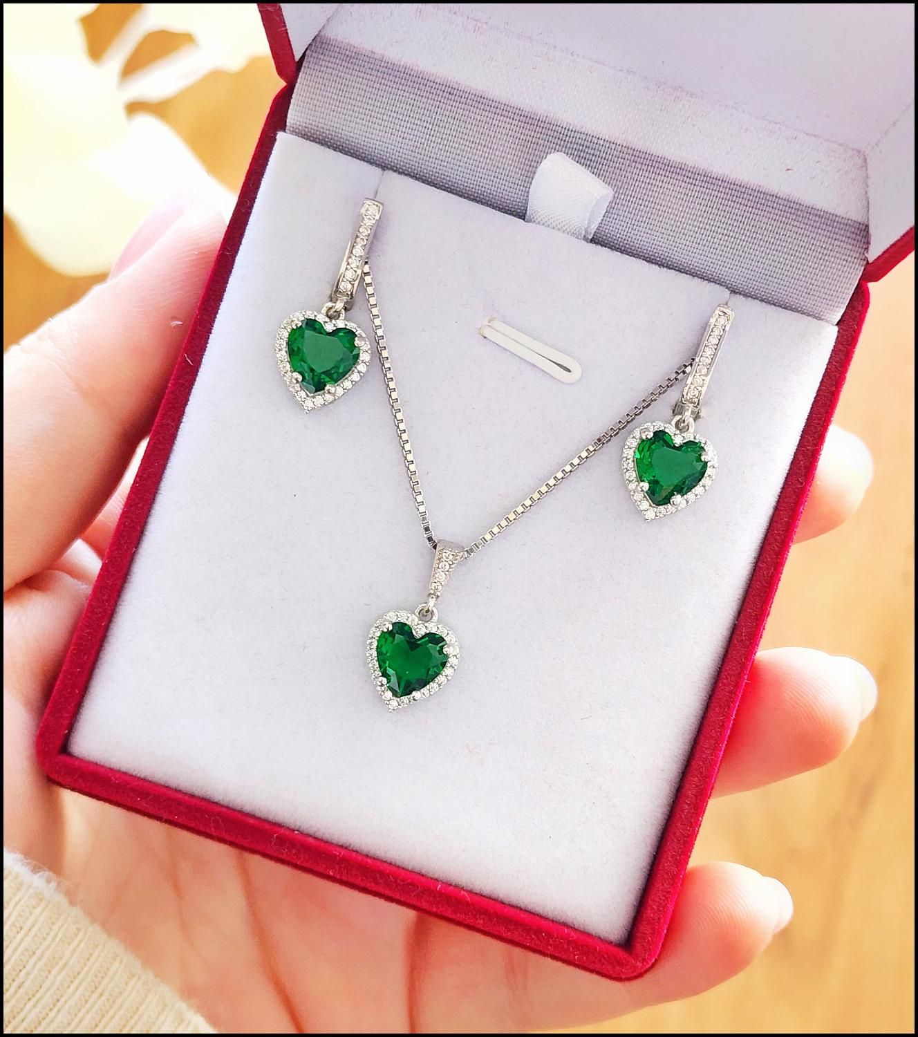 نیم ست نقره قلب سبز green &love روکش طلا کادویی|بدلیجات|تبریز, |دیوار