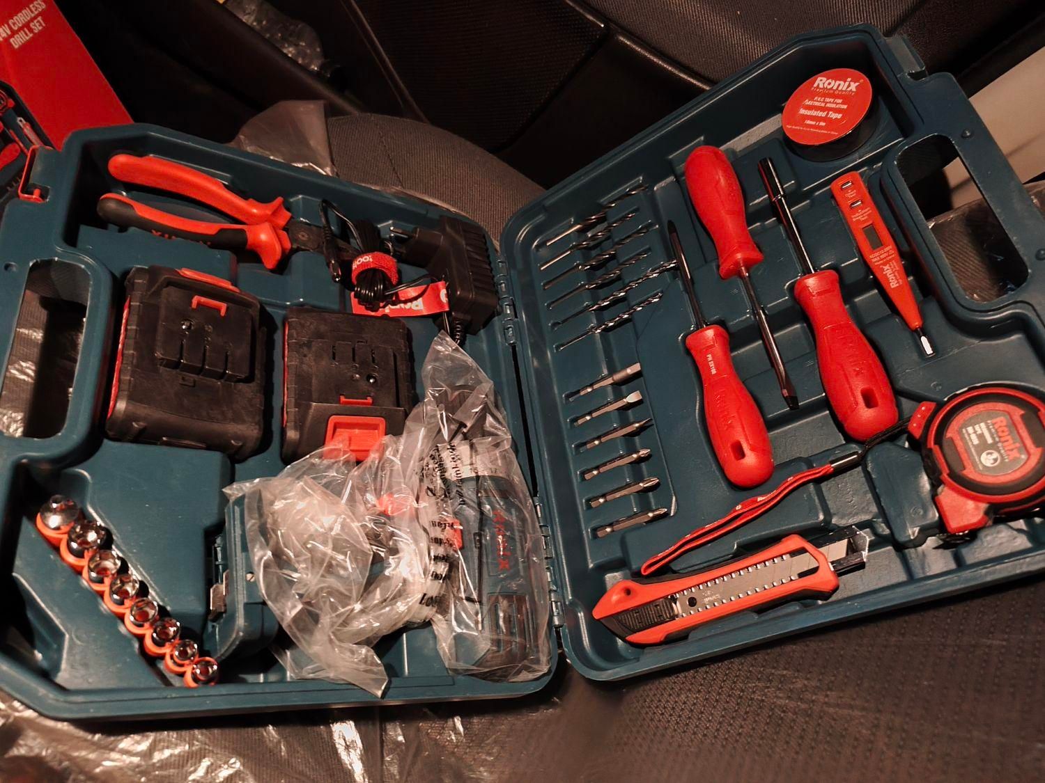 دریل پیچ گوشتی شارژی رونیکس با جعبه ابزار ، آک بند|ابزارآلات|مشهد, چهارچشمه|دیوار