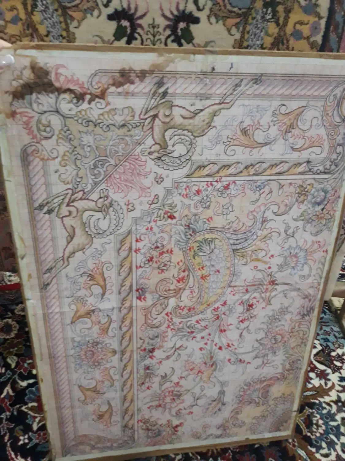 فرش دستباف نیمه کاره|فرش|کرمانشاه, |دیوار