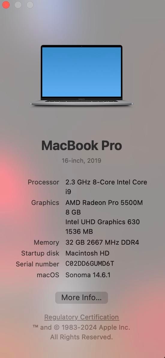 MacbookPro 2019 i9 32G 1Tb 8Gb VGA بسیار تمیز|رایانه همراه|تهران, حشمتیه|دیوار