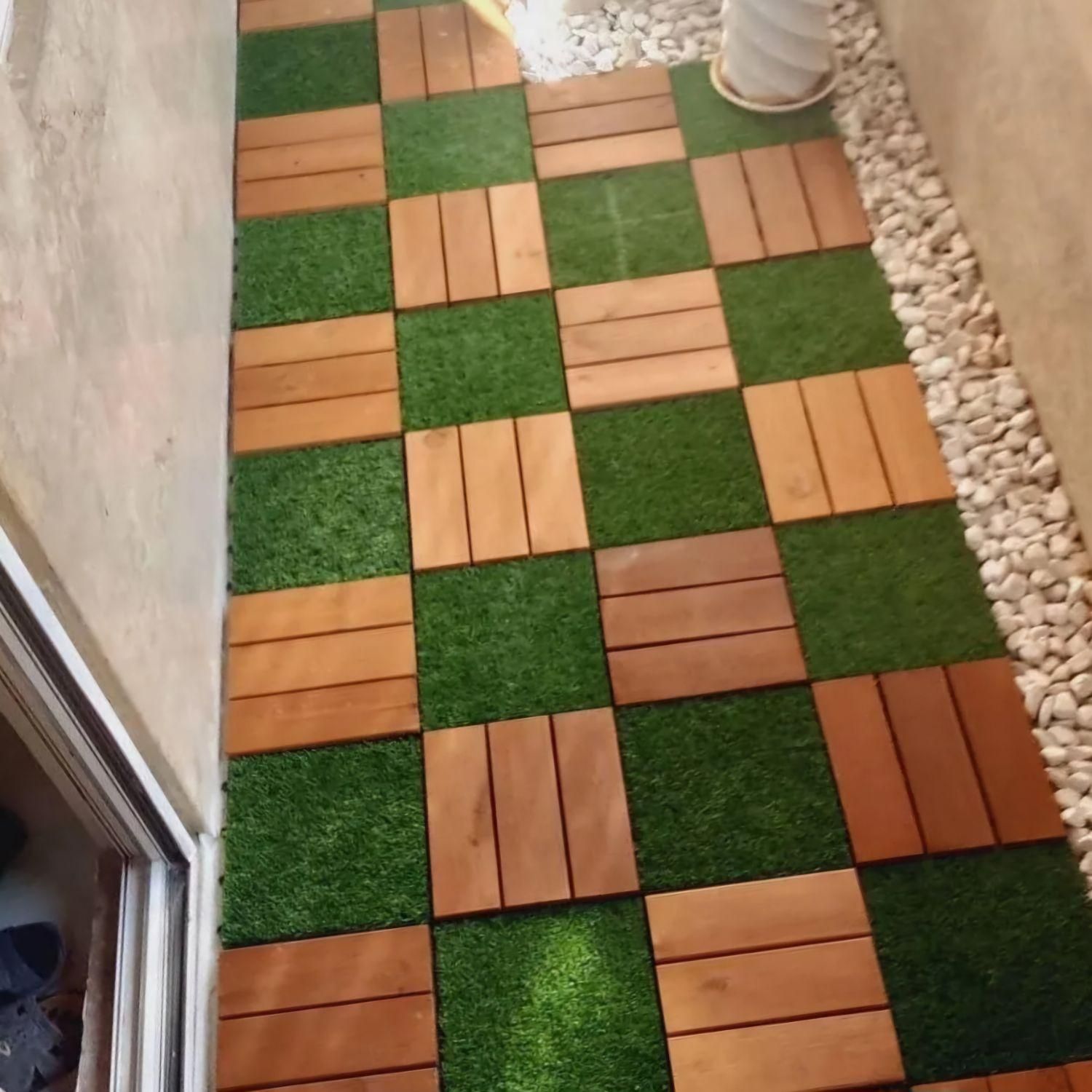 ترموود تایل ۳۰×۳۰ چوبی و چمن وارداتی|گل مصنوعی|قزوین, |دیوار