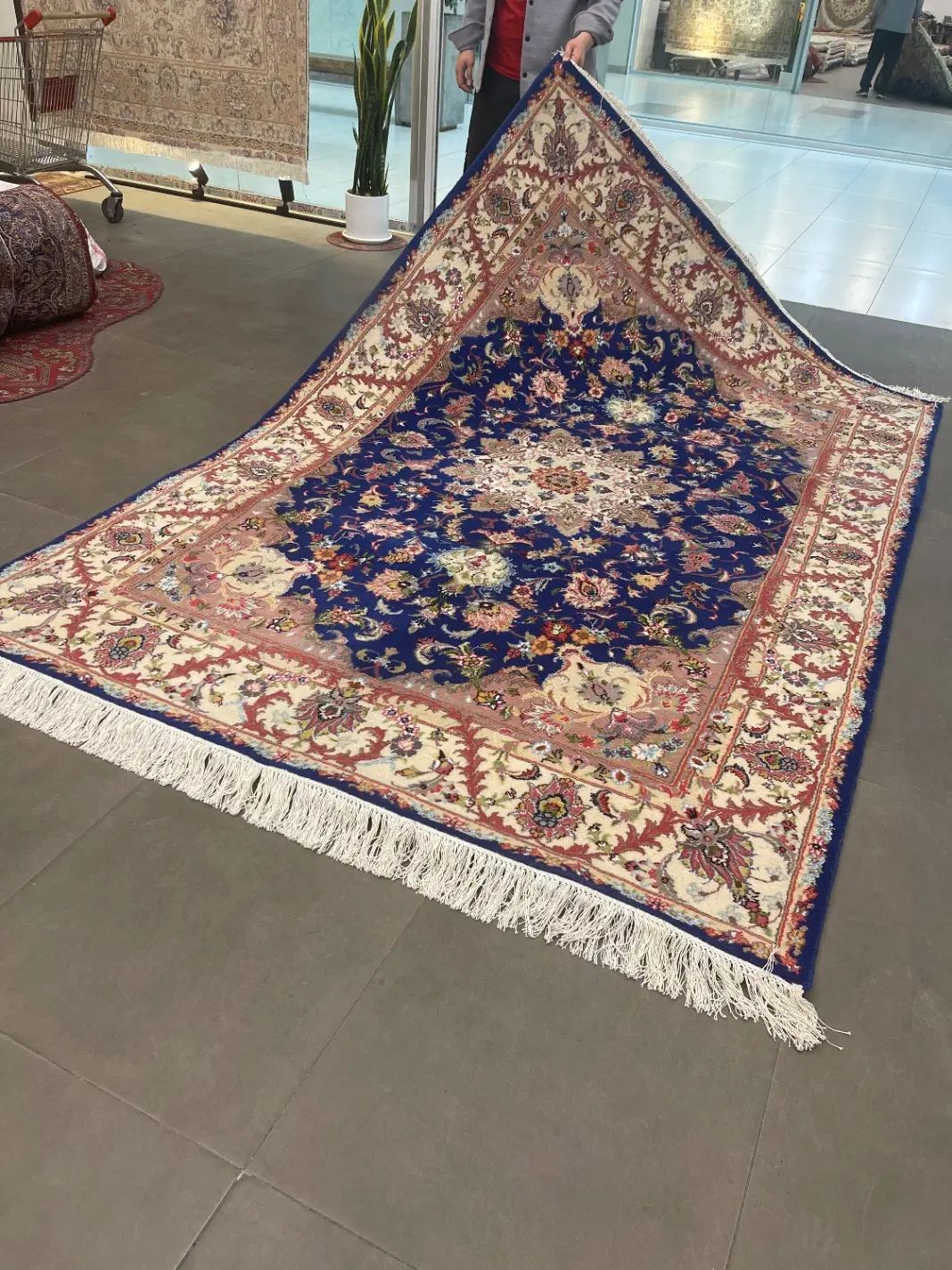 فرش دستباف ابی کاربنی گل ابریشم (بساک کرج هستیم )|فرش|تهران, گلستان (شهرک راه آهن)|دیوار