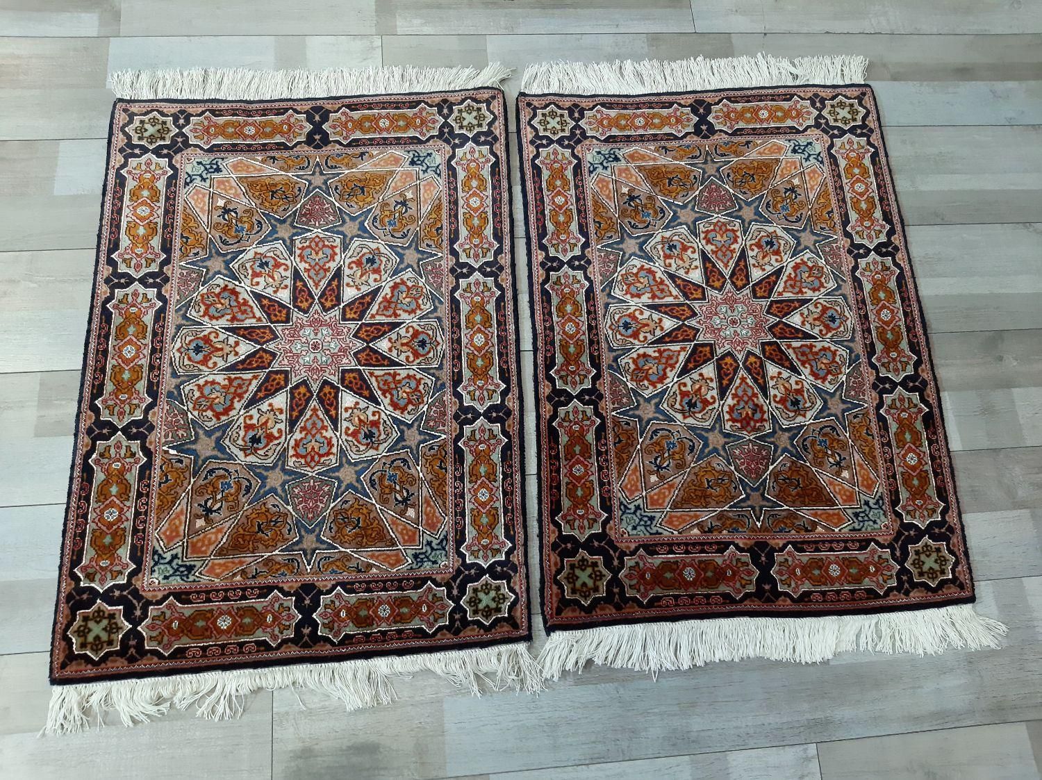 جفت سایز ۶۰ در ۹۰ طرح گنبدی تبریز ۵۰ رج گل ابریشم|فرش|تهران, حر|دیوار