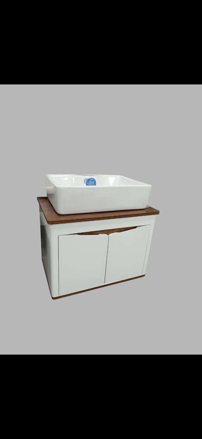 روشویی ۰۰۵ روکار ۶۰×۴۰ چوبی سفید با سنگ سفید|لوازم سرویس بهداشتی|کرج, گلشهر|دیوار